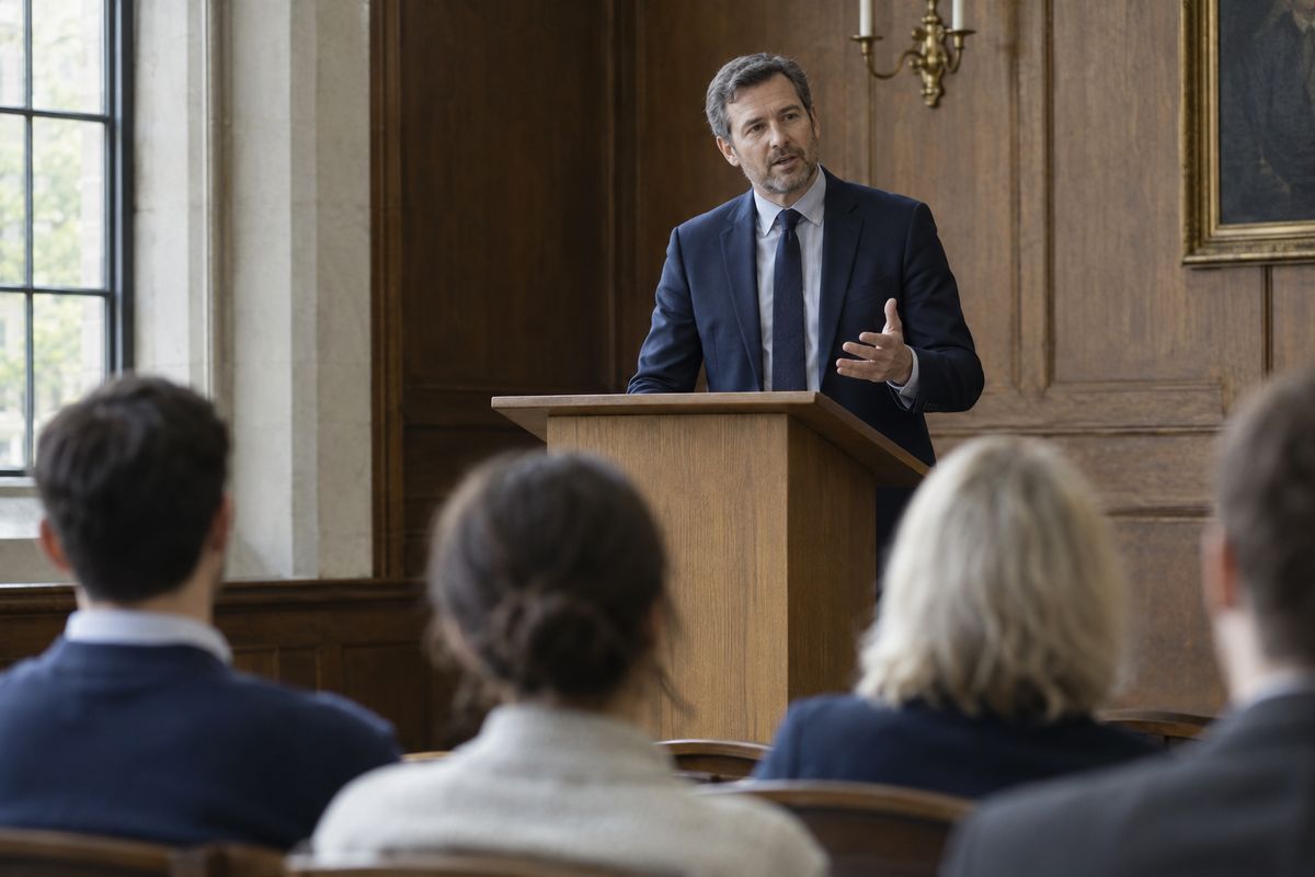 Teilnehmende eines Rhetorikseminars bei einer Präsentationsübung